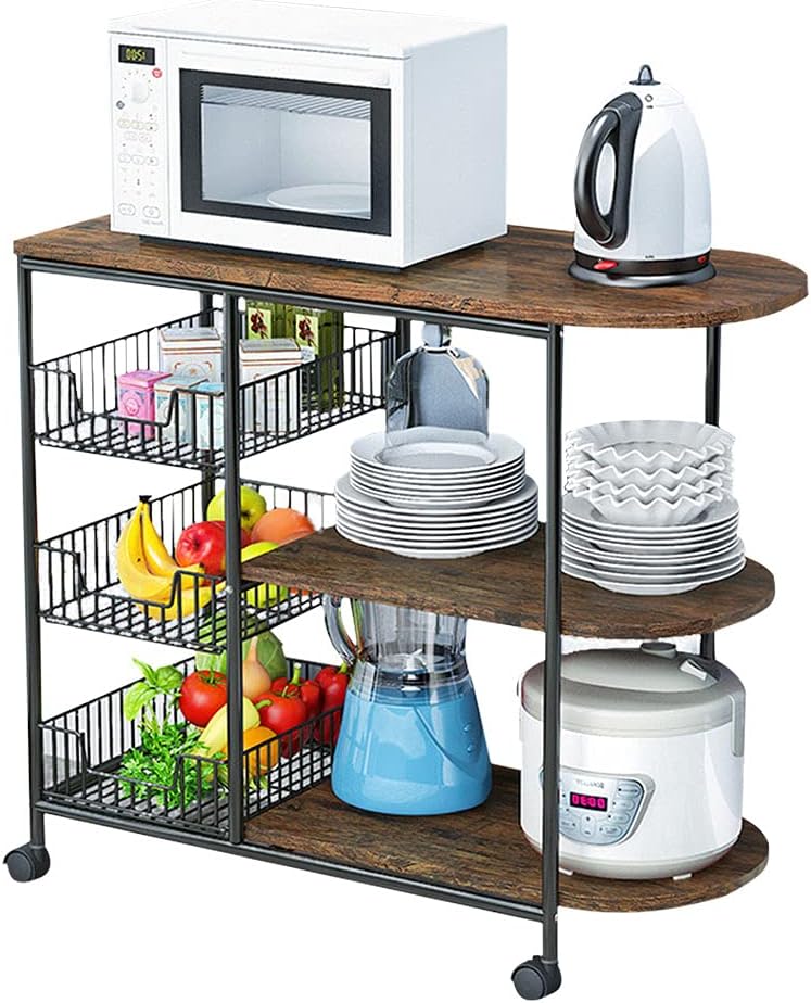 Rolling Kitchen Bakers Rack Microwave Stand with Storage 3-Tier Table D93940