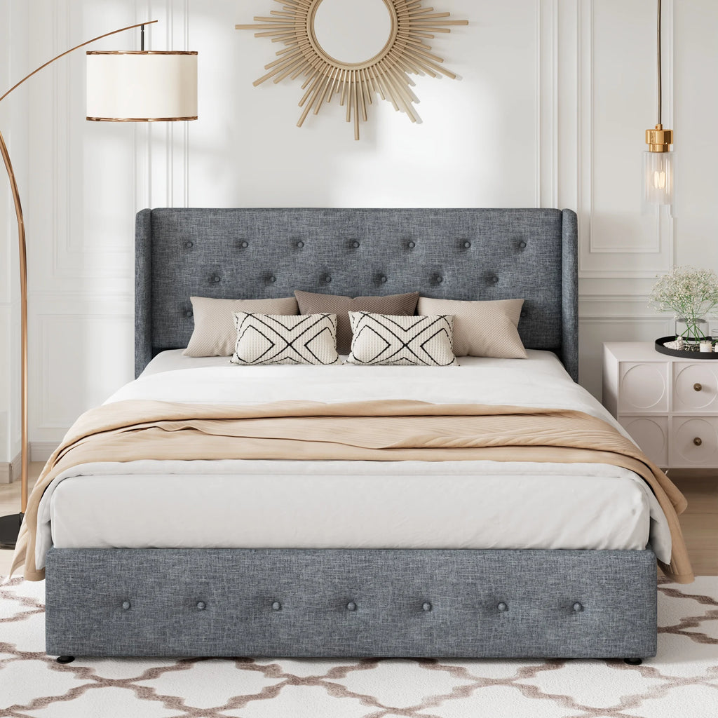Queen Size Lift Up Storage Bed Frame with Wingback Headboard P264872