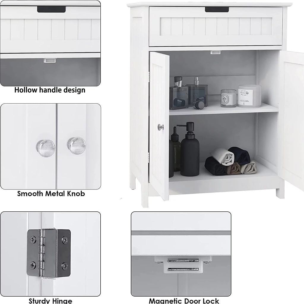 White 2 Door 1 Drawer Wood Bathroom Floor Cabinet K260