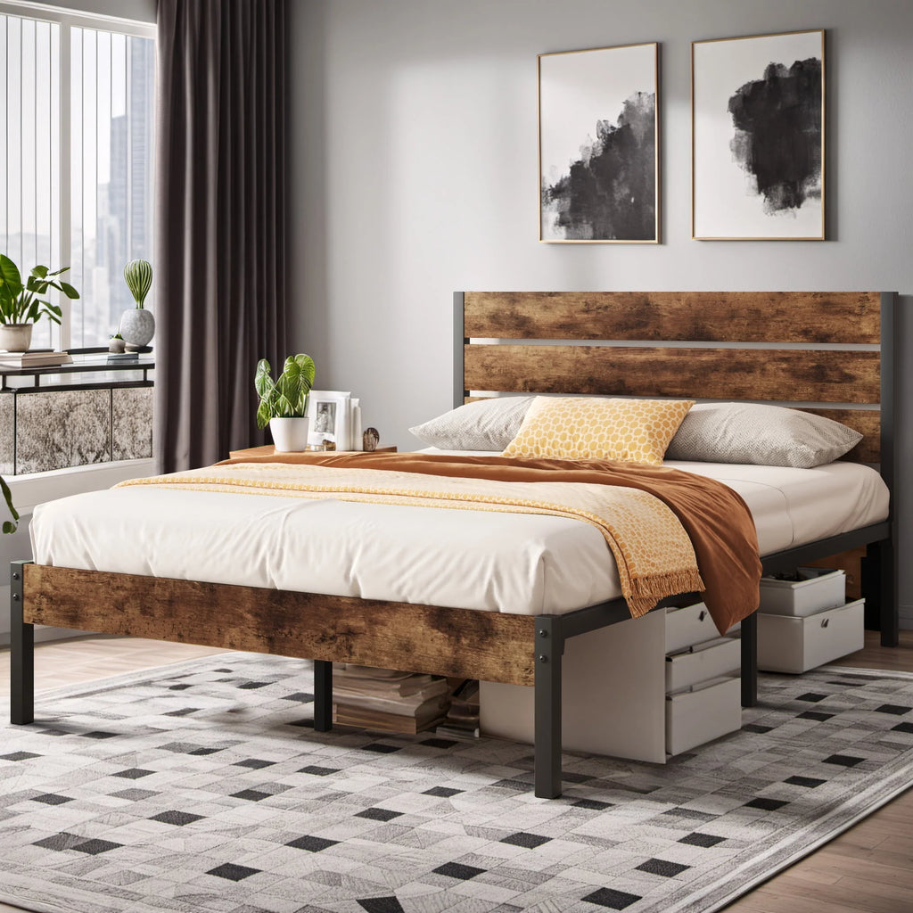 Queen Bed Frame with Wood Headboard and Footboard U36833