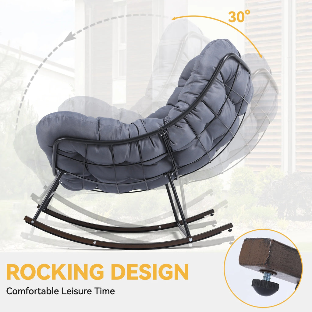 Extra-large Gray Cushioned Papasan Rocking Chair G541880
