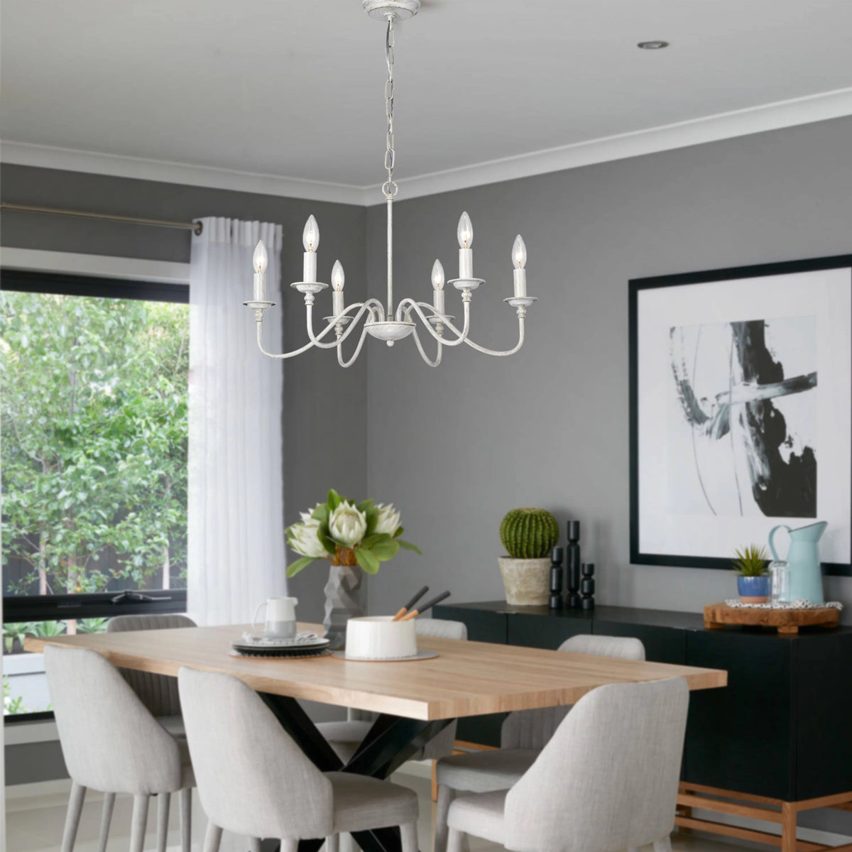 6-Light White Candle Chandelier E53097