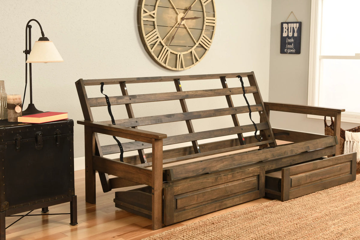 Rustic Walnut Futon with Storage A696
