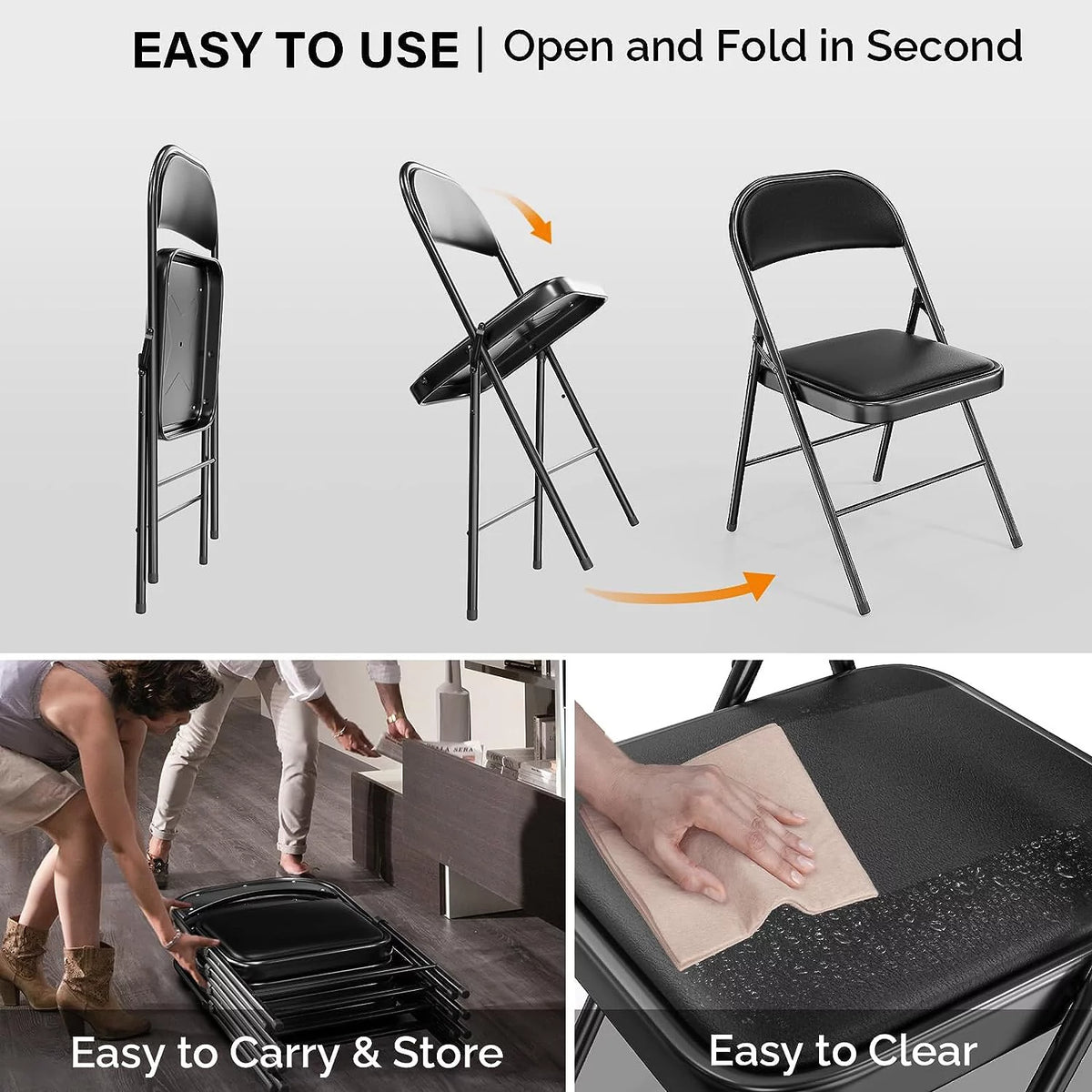 Black Set of 10 Folding Chairs J468