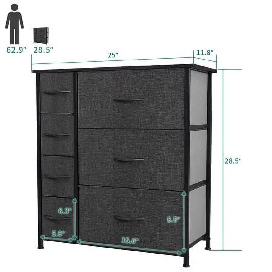 Black Grey 7 Drawer Dresser F41518