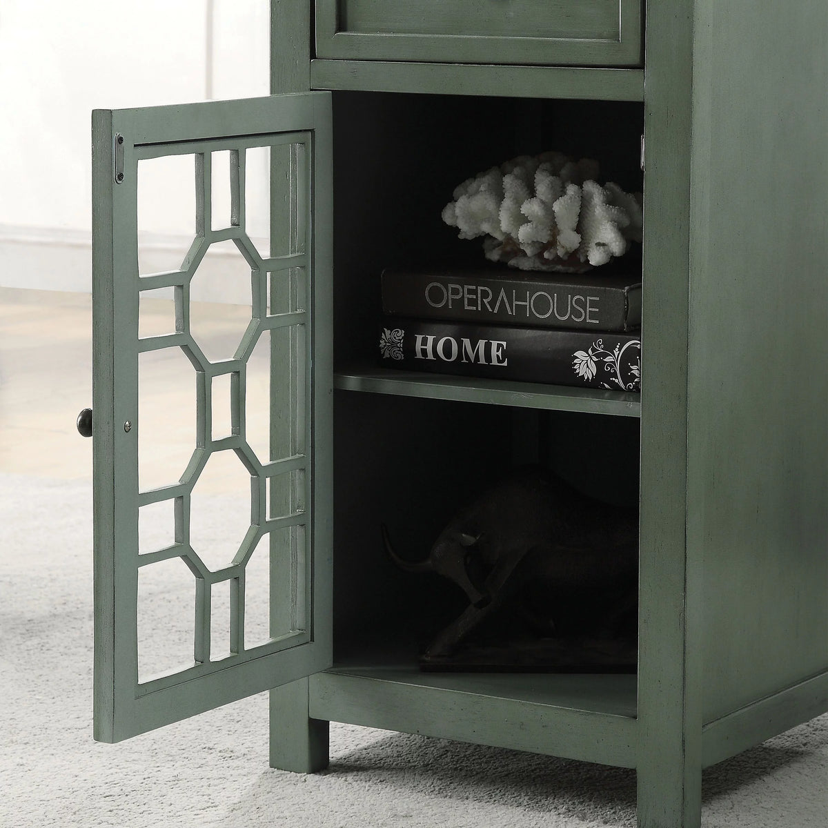 Antique Teal 1-Drawer Side Table S526086