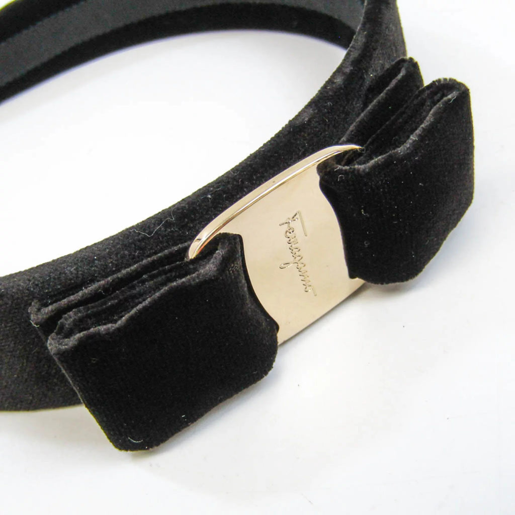 Pre-Owned Leather Metal Women's Alice Band Black, Champagne Gold S750