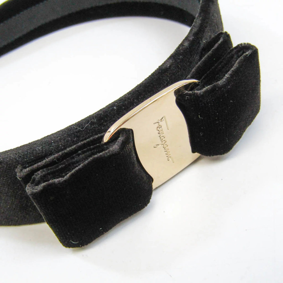 Pre-Owned Leather Metal Women's Alice Band Black, Champagne Gold S750