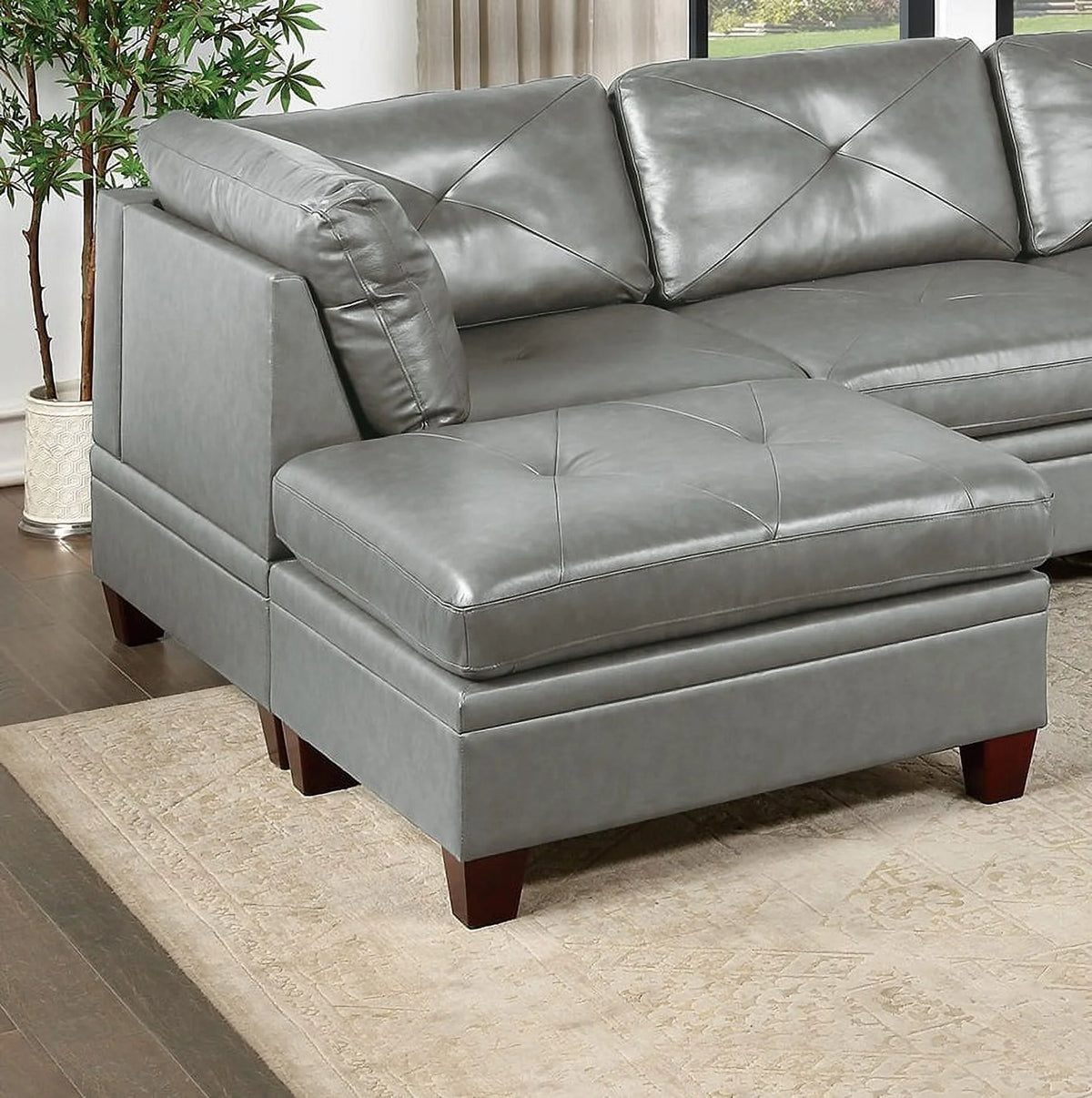 Genuine Leather Tufted Ottoman M32050