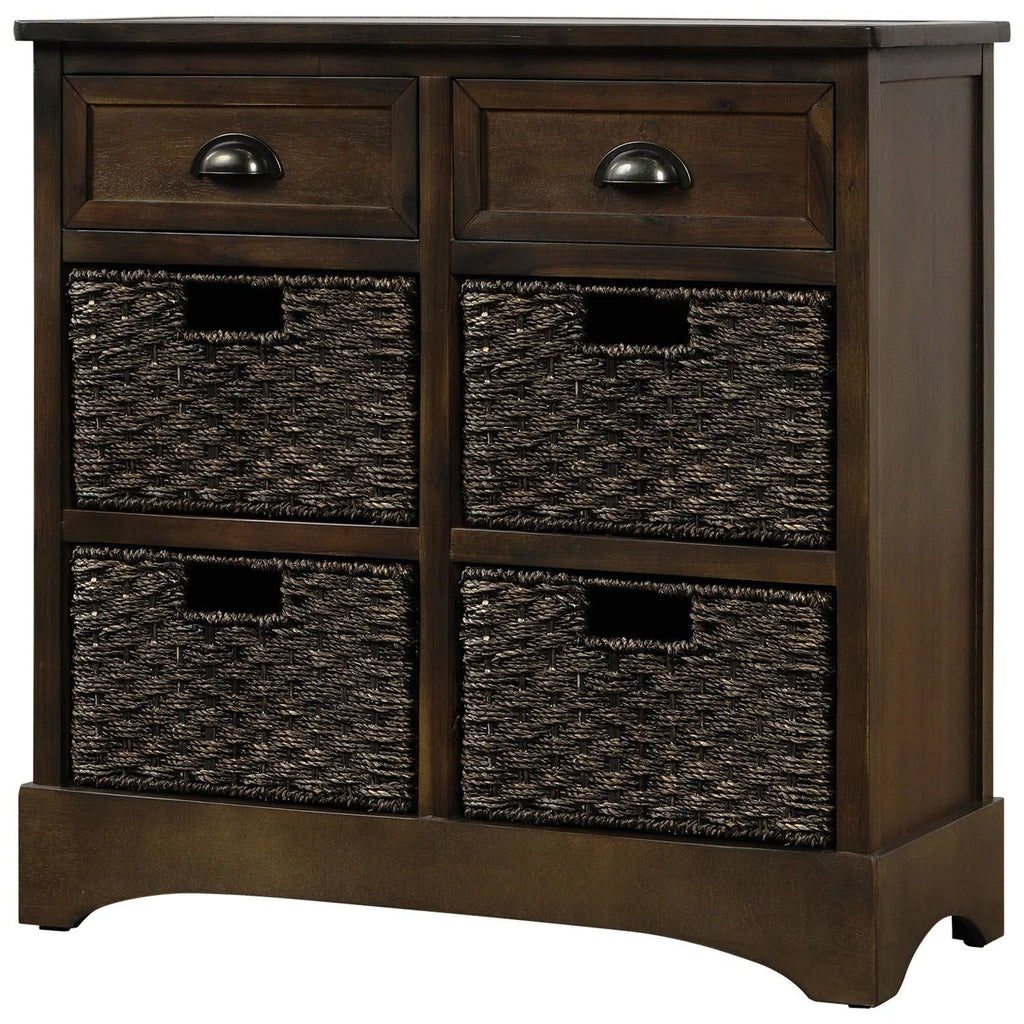 Rustic Storage Cabinet with 2 Drawers and 4 Fabric Basket R4540