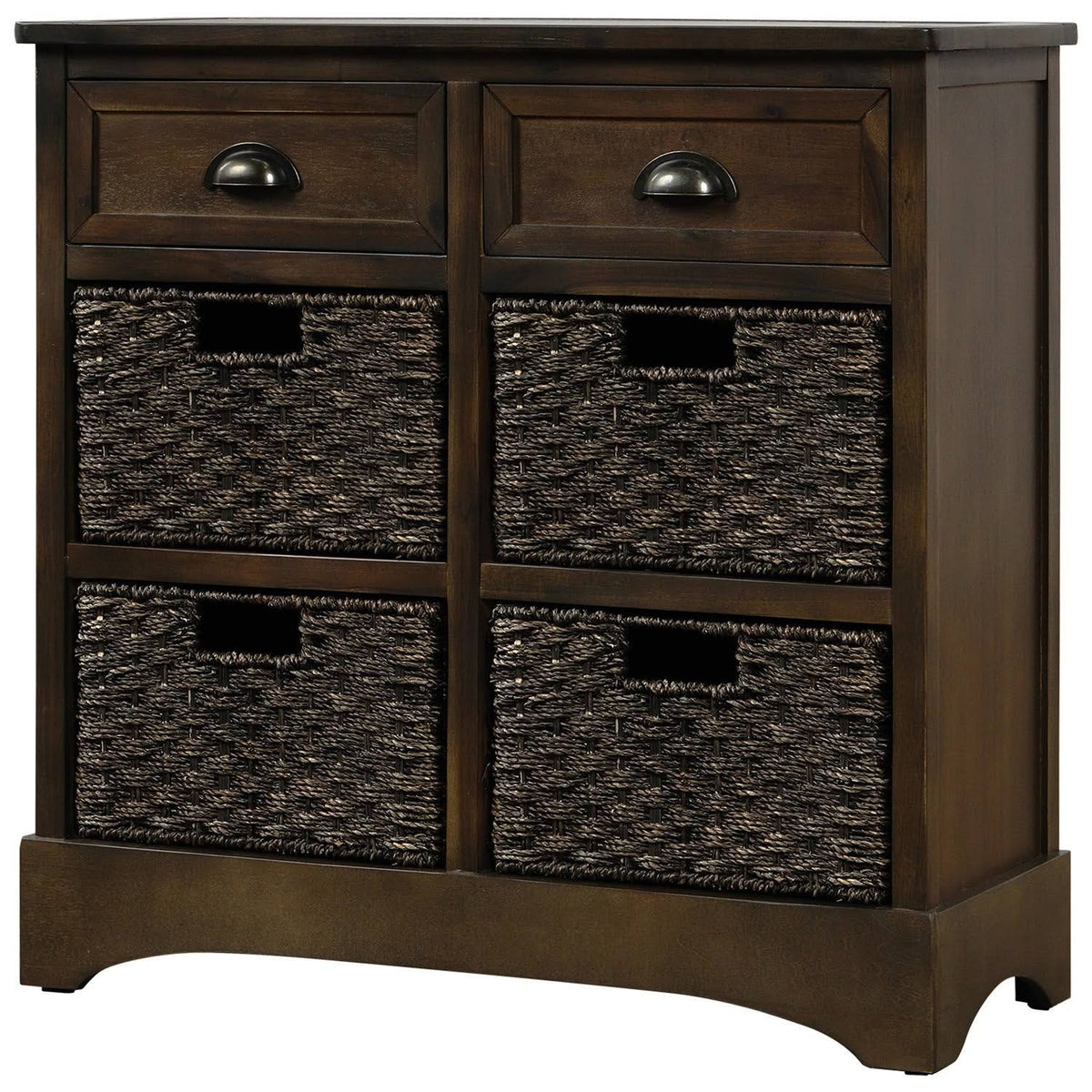 Rustic Storage Cabinet with 2 Drawers and 4 Fabric Basket R4540