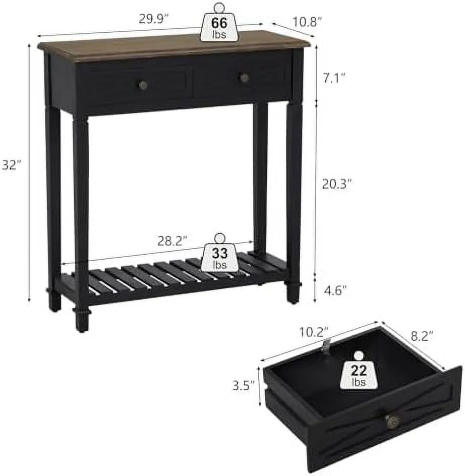 Black Narrow Console Table with Drawers Q810