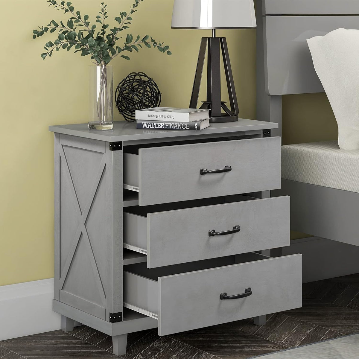 Grey 1 Drawer Wood Nightstand J747