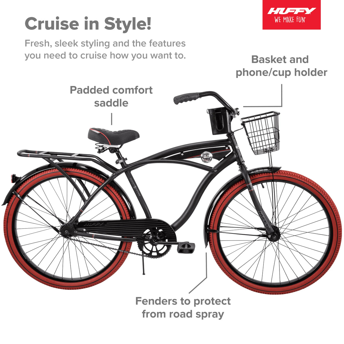 26 Inch Matte Black Cruiser Bike Z8693