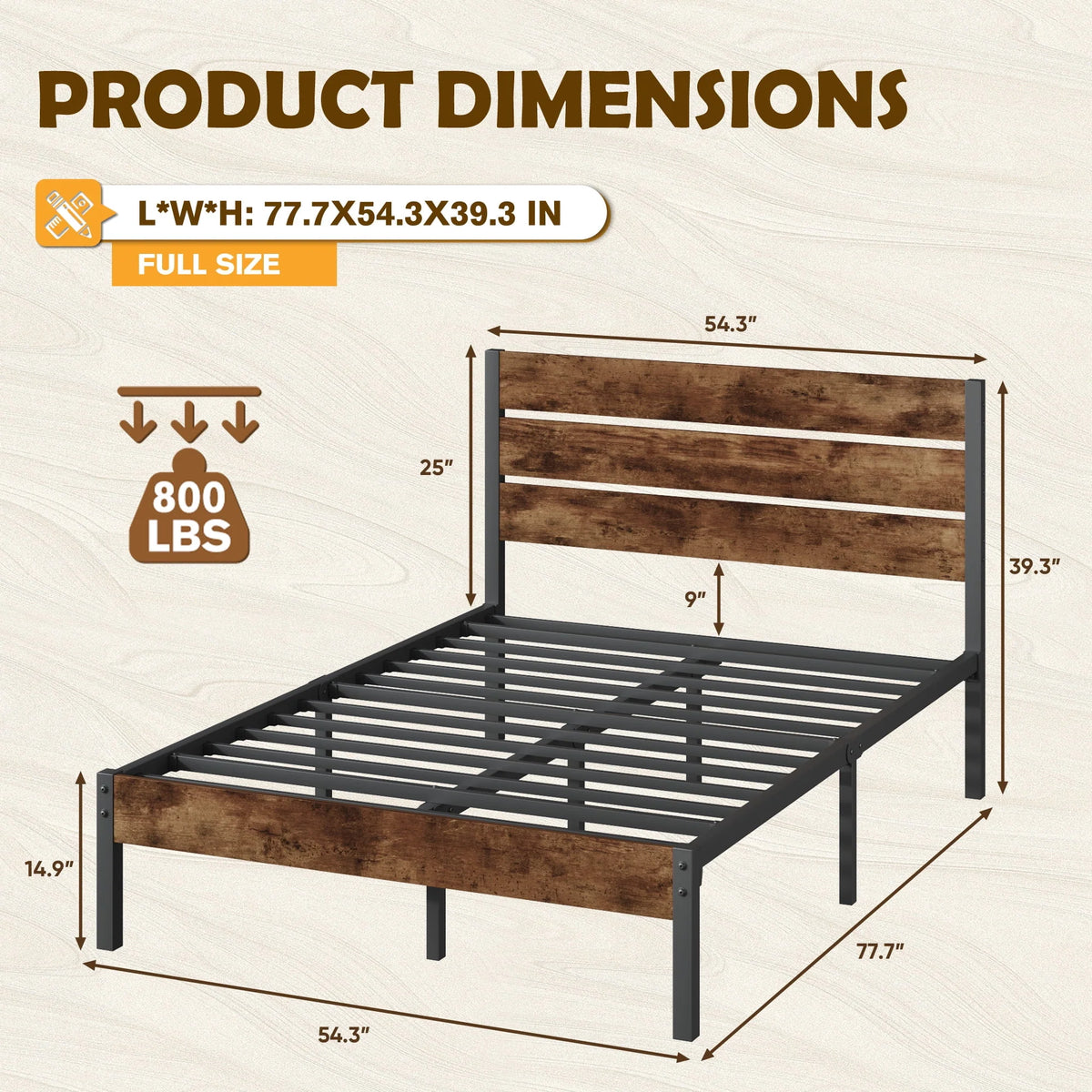 Queen Bed Frame with Wood Headboard and Footboard U36833