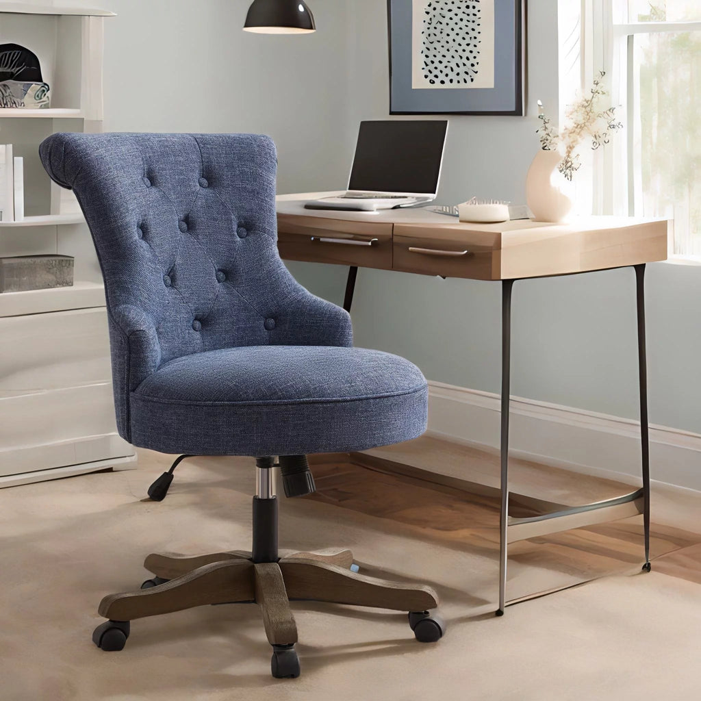 Blue Linen Fabric Swivel Office Chair with Wheels Z36642