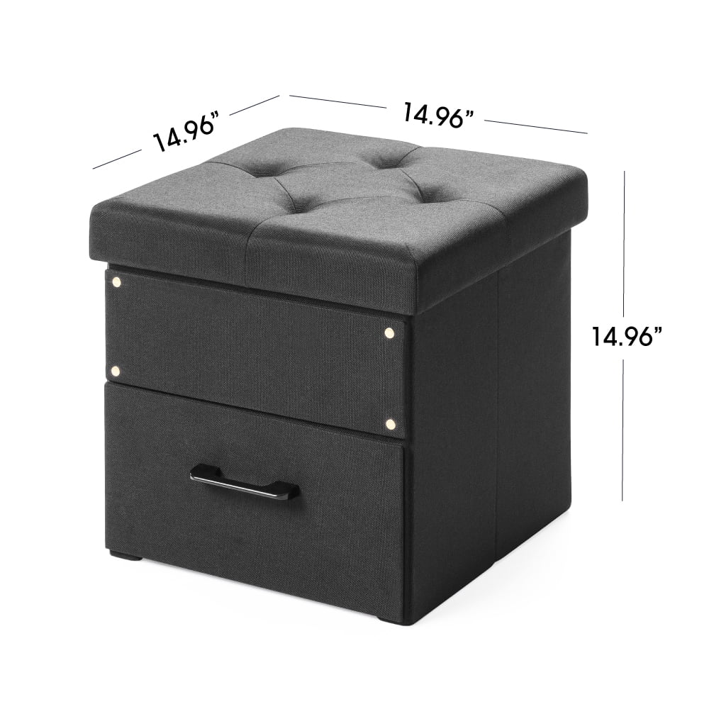 15" Black Ottoman with Storage Drawer G2065