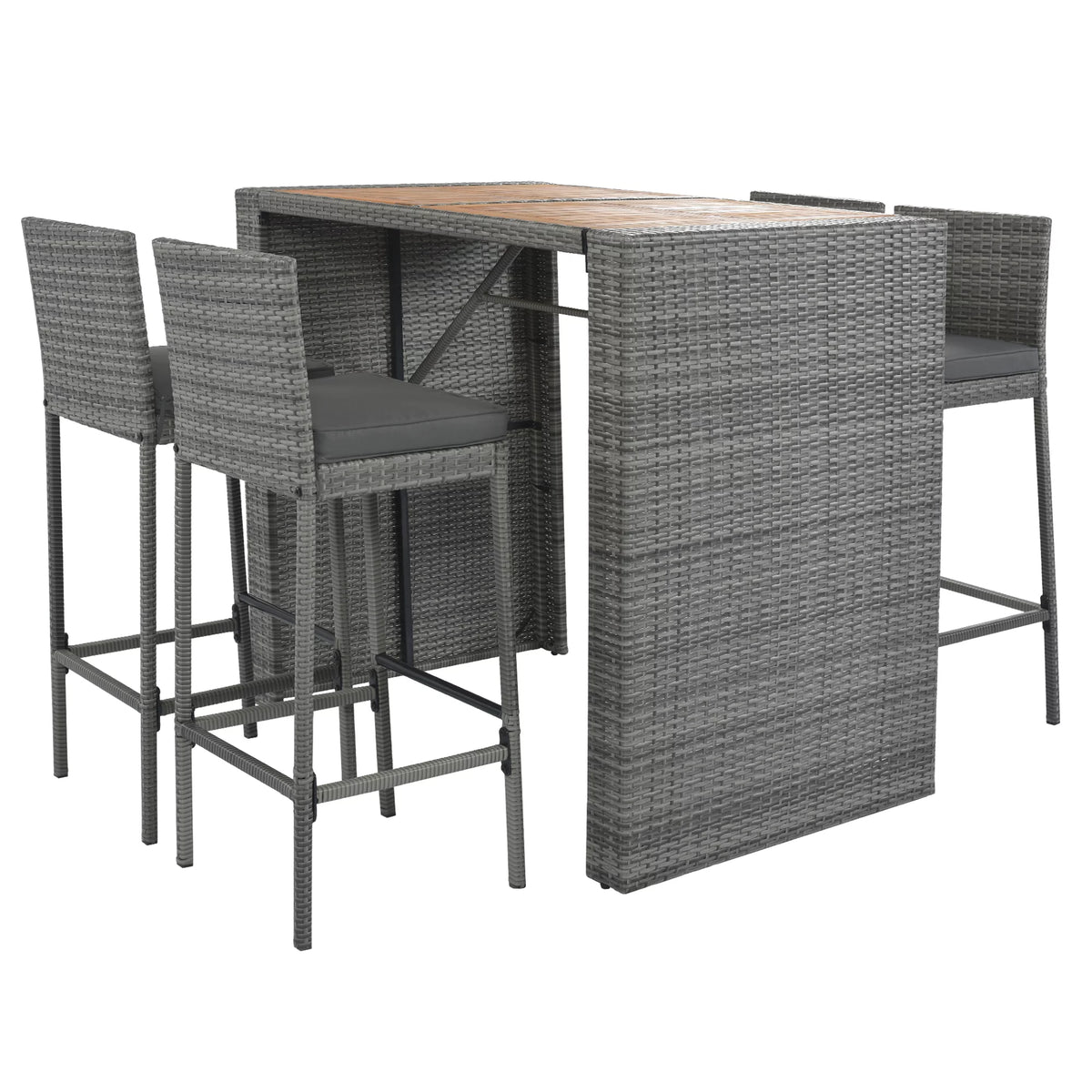5 Pcs Gray Wicker Patio Bar Dining Table Set U8636