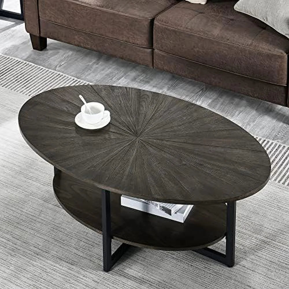 Oval Coffee Table with Umbrella Shaped Top Solid Wood Rustic Brown N244469
