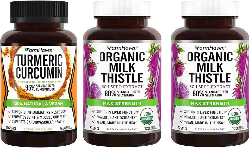 Organic Milk Thistle and Turmeric Curcumin with BioPerine Black Pepper H2144