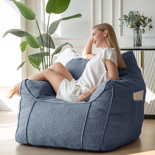 Beige Large Fluffy Bean Bag Chair with Armrest V68222