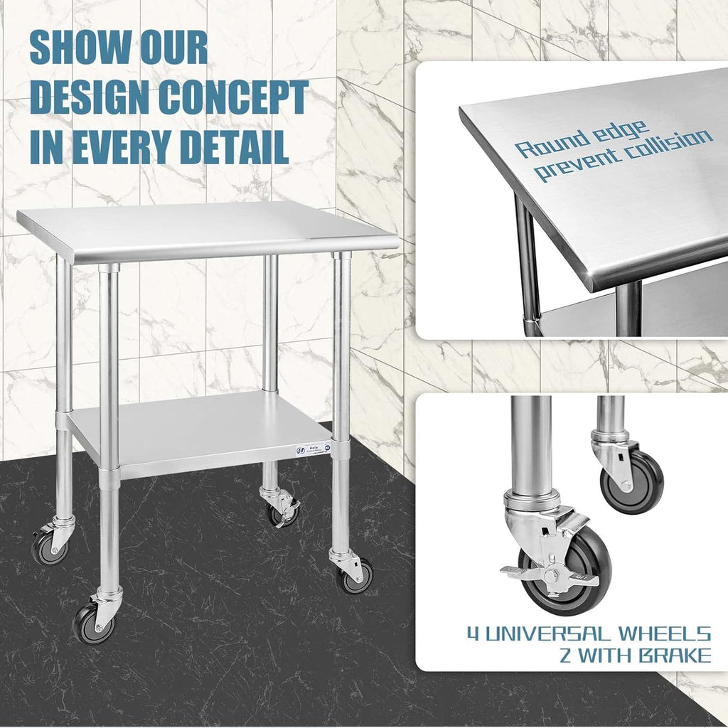 Stainless Steel Table 24 x 30 Inches with Caster Wheels E7872