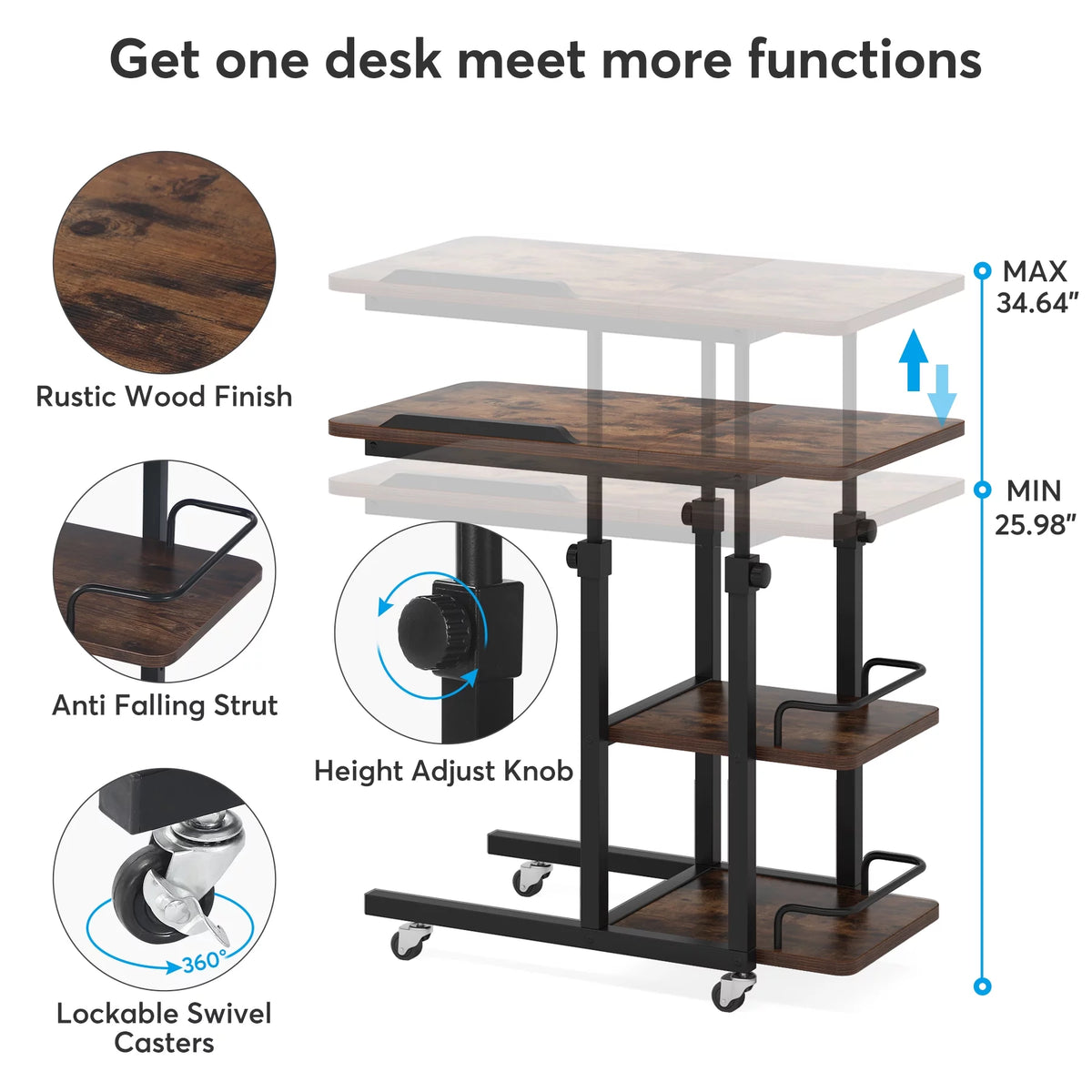 Height Adjustable C Table with Storage and Tiltable Drawing Board F597