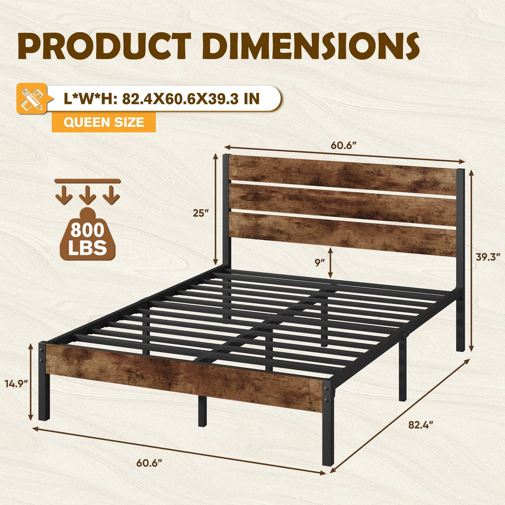 Queen Bed Frame with Wood Headboard and Footboard U36833
