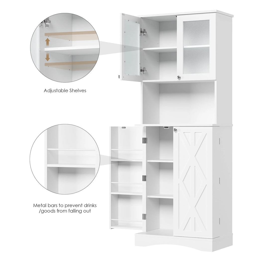 63'' White 4 Door Kitchen Storage Cabinet with Adjustable Shelves K977