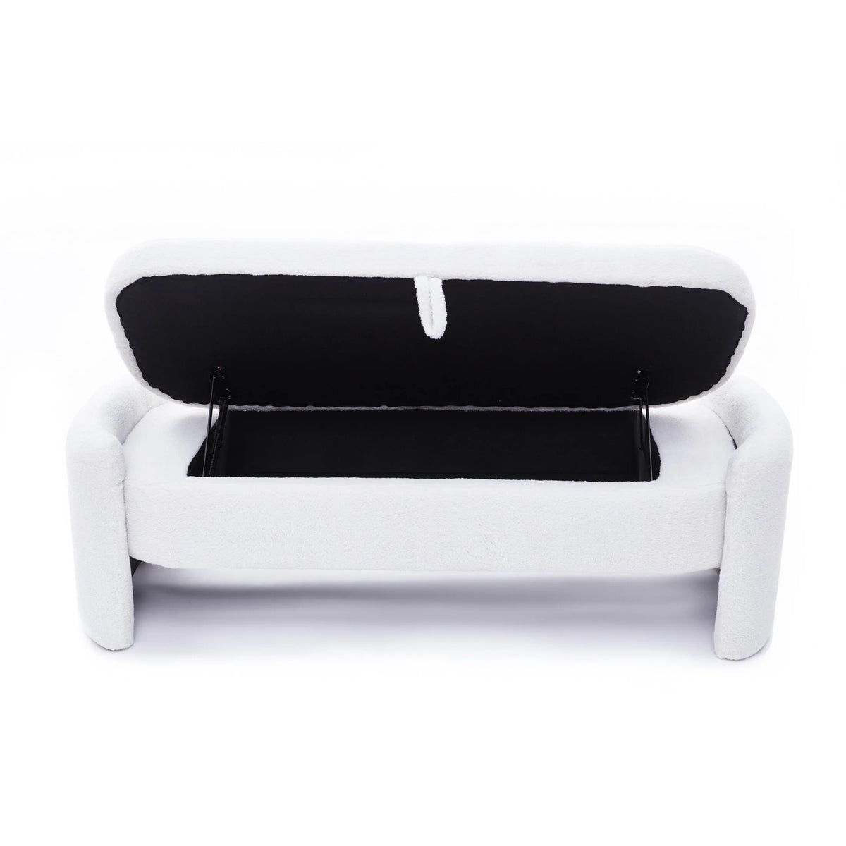 Beige Teddy Fabric Storage Footstool M591049