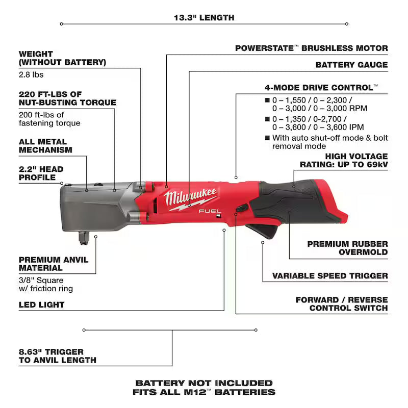 12V Cordless 3/8 in. Impact Wrench, Right Angle Impact Wrench, High Speed Ratchet & Die Grinder D707