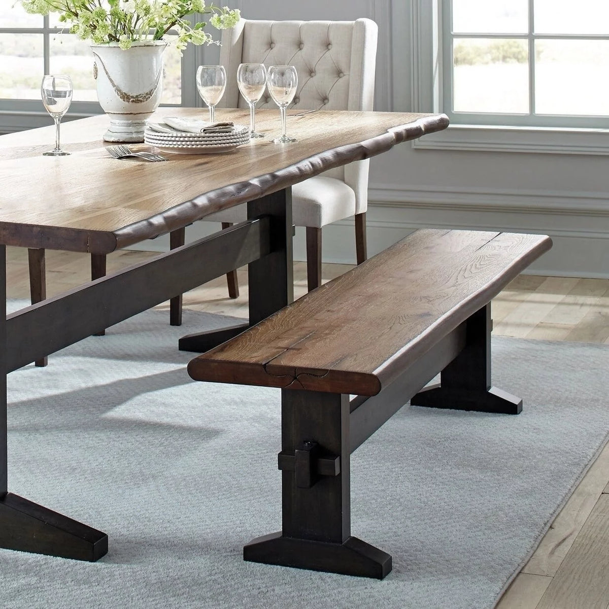Natural Honey and Espresso Trestle Bench X27621