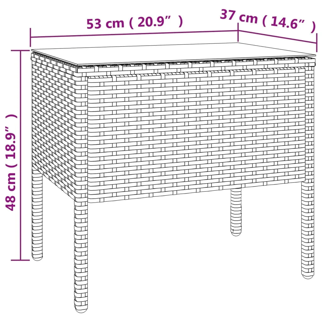 Black Poly Rattan Tempered Glass Side Table S605227