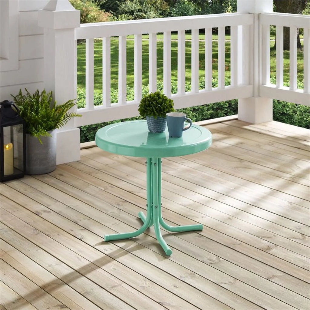 2 Piece Metal Patio End Table Set in Aqua Blue Z46128