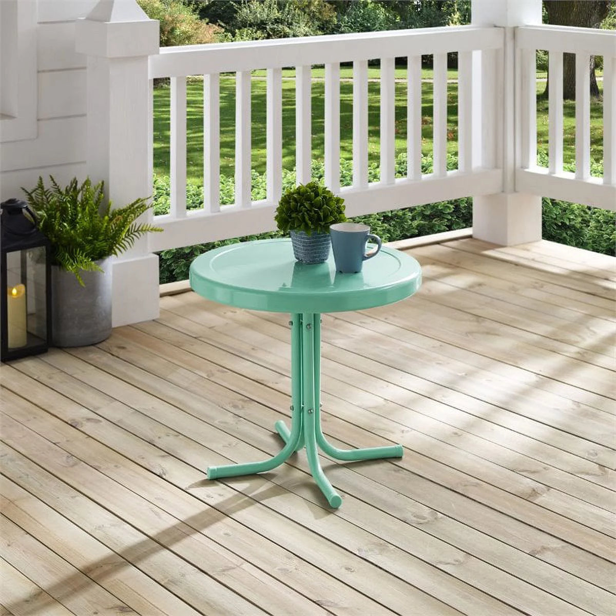 2 Piece Metal Patio End Table Set in Aqua Blue Z46128