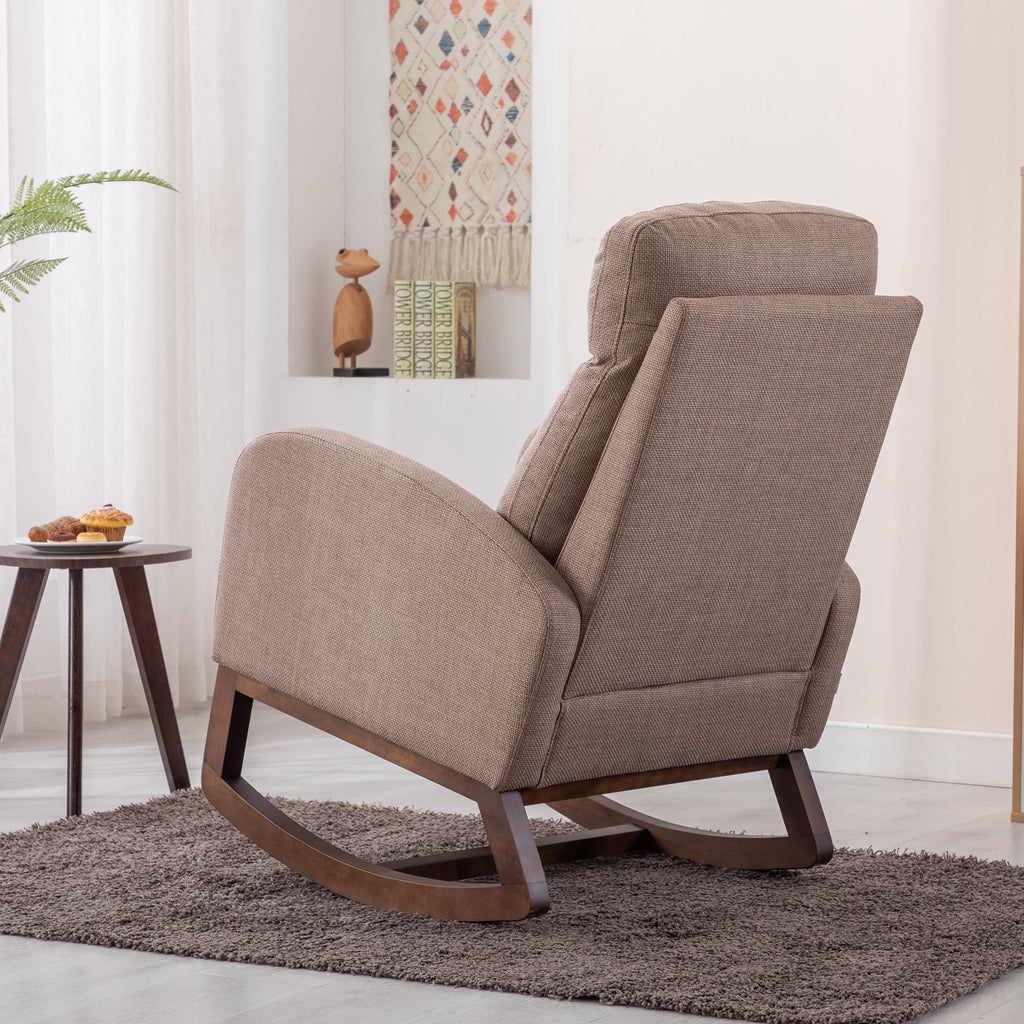 Camel Upholstered Rocking Chair with Side Pocket D6002