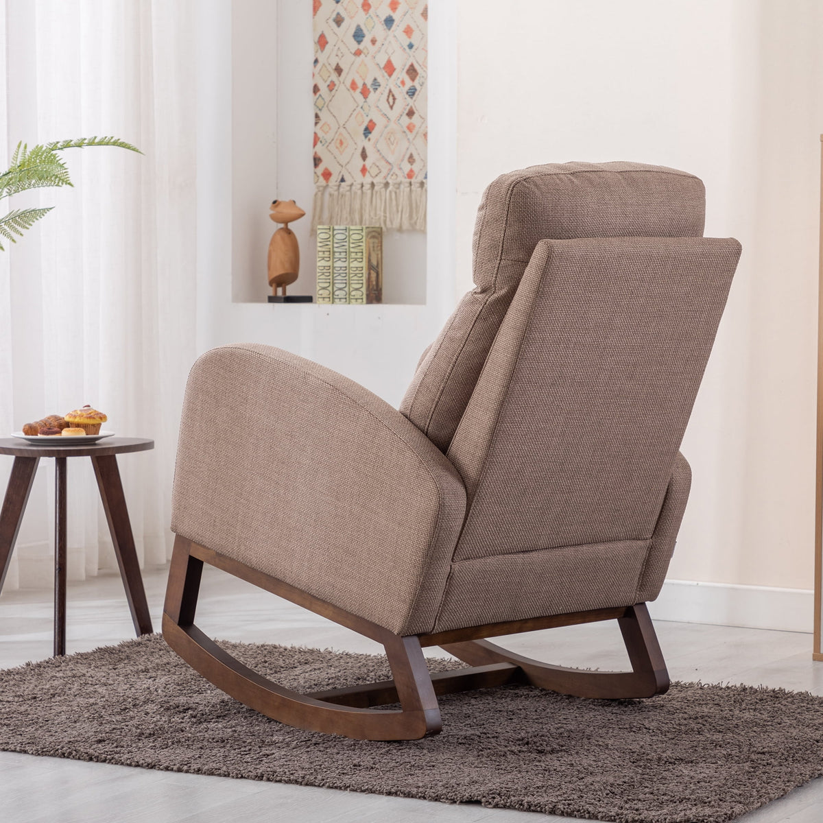 Camel Upholstered Rocking Chair with Side Pocket D6002