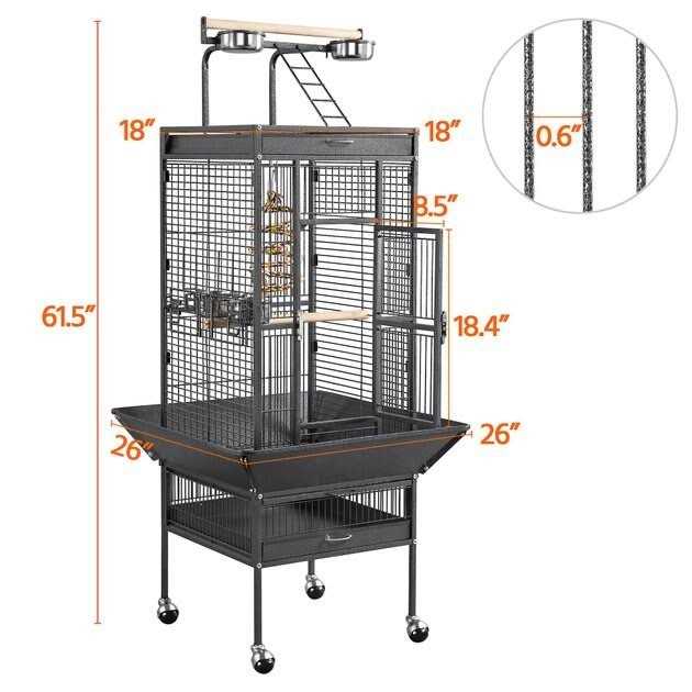 61-in Rolling Parrot Cage & Playtop C1804