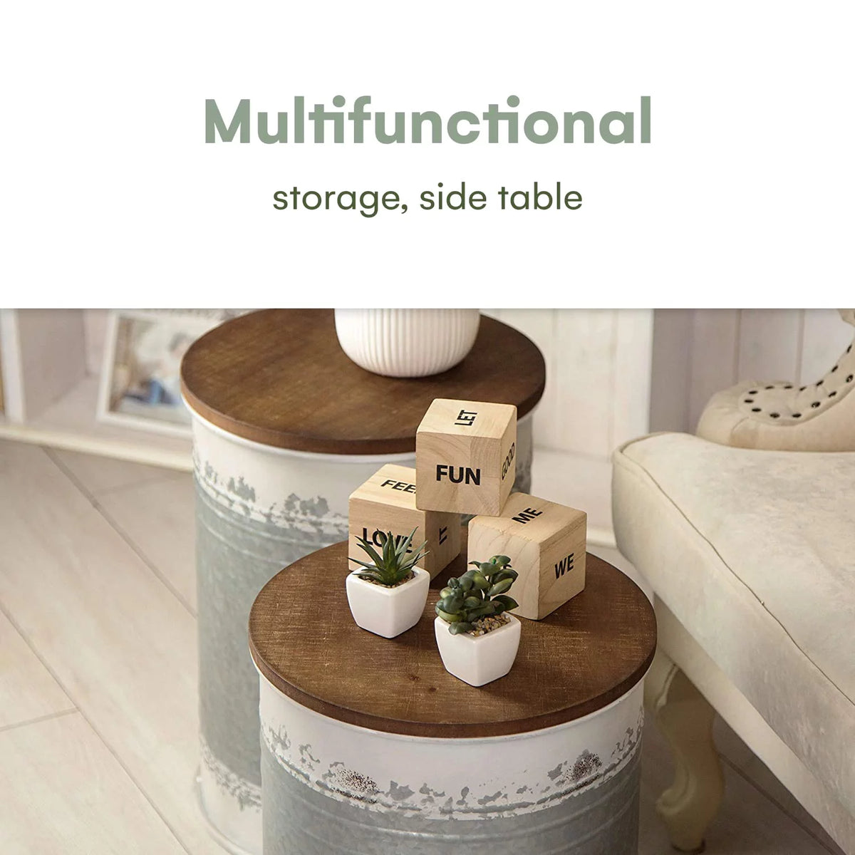 Distressed White Set of 2 Accent Side Table with Storage Y834