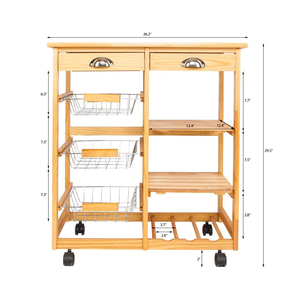 Rolling Wood Kitchen Cart with Drawers W99239