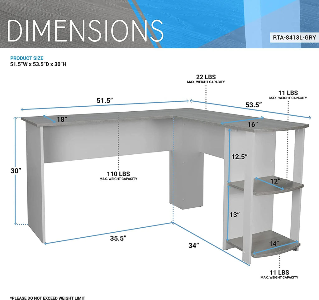 Shaped Desk with Corner Bookshelf & Side Storage Shelves A58580