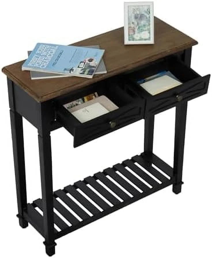Black Narrow Console Table with Drawers Q810
