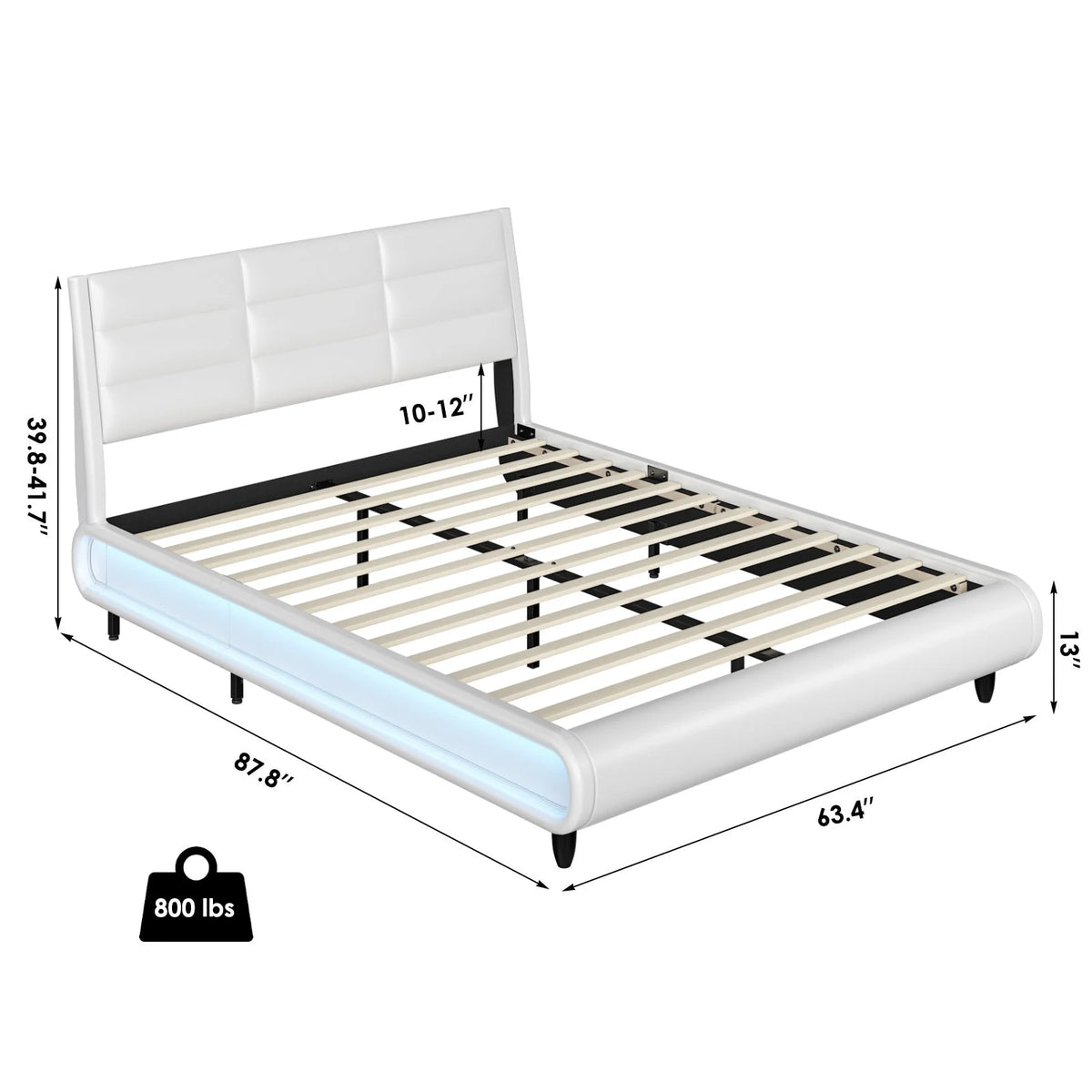 White Queen Size Upholstered Bed Frame with Adjustable Headboard N1005
