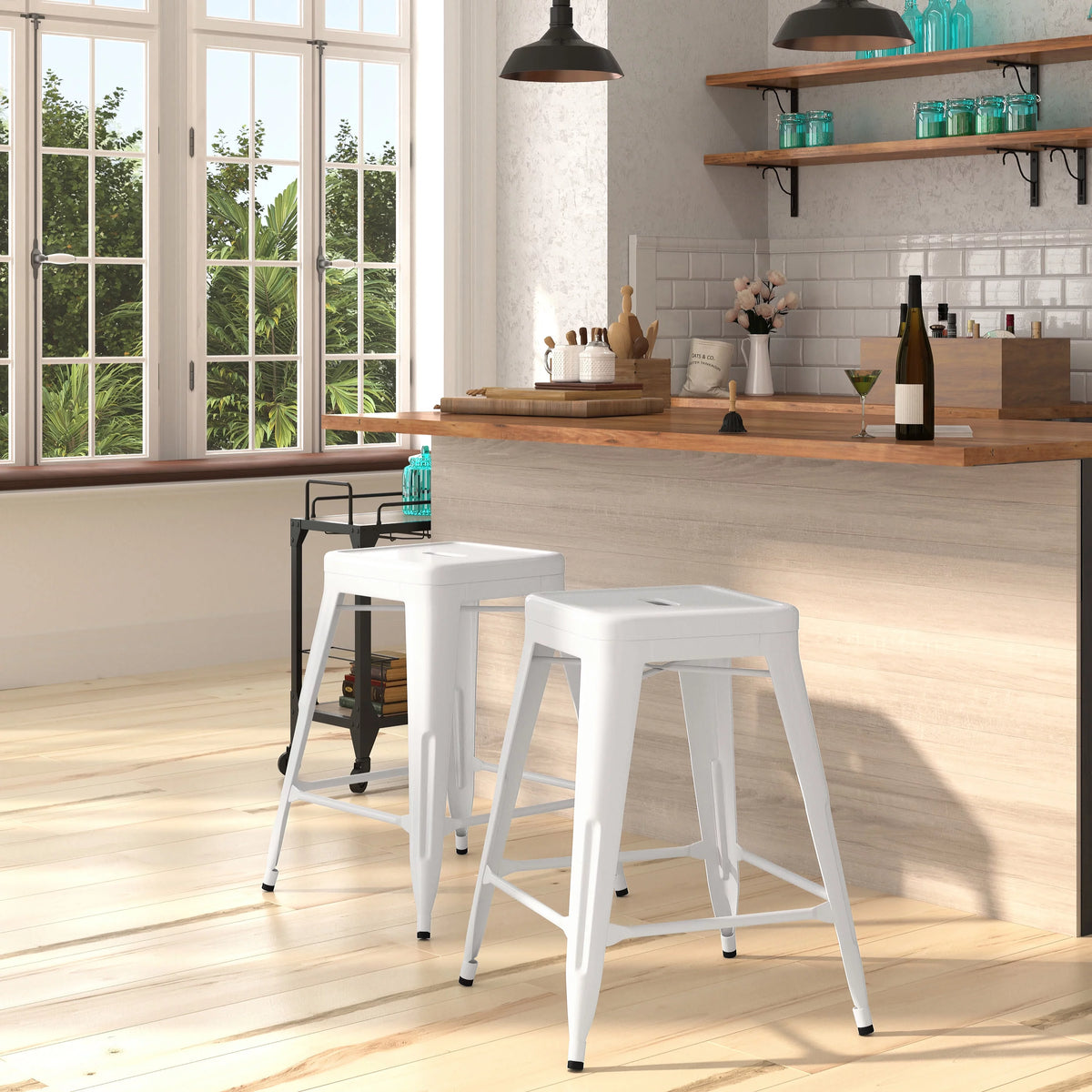White 24" High Backless Metal Counter Height Stool B505694