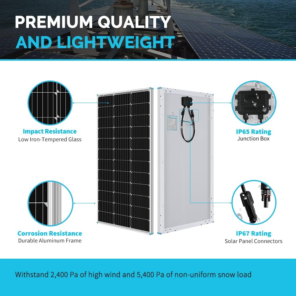 100 Watts 12 Volts Monocrystalline Solar RV Kit with 30A PWM Charge Controller B363002