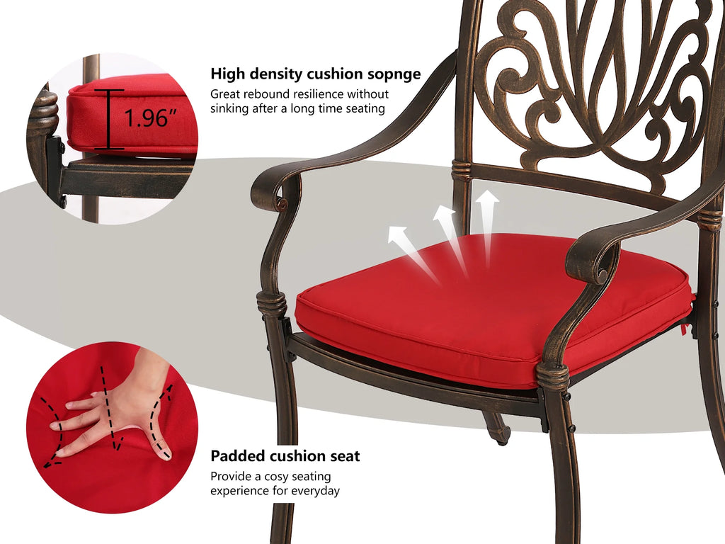 5 Piece Cast Aluminum Patio Dining Set with Red Cushion S78521