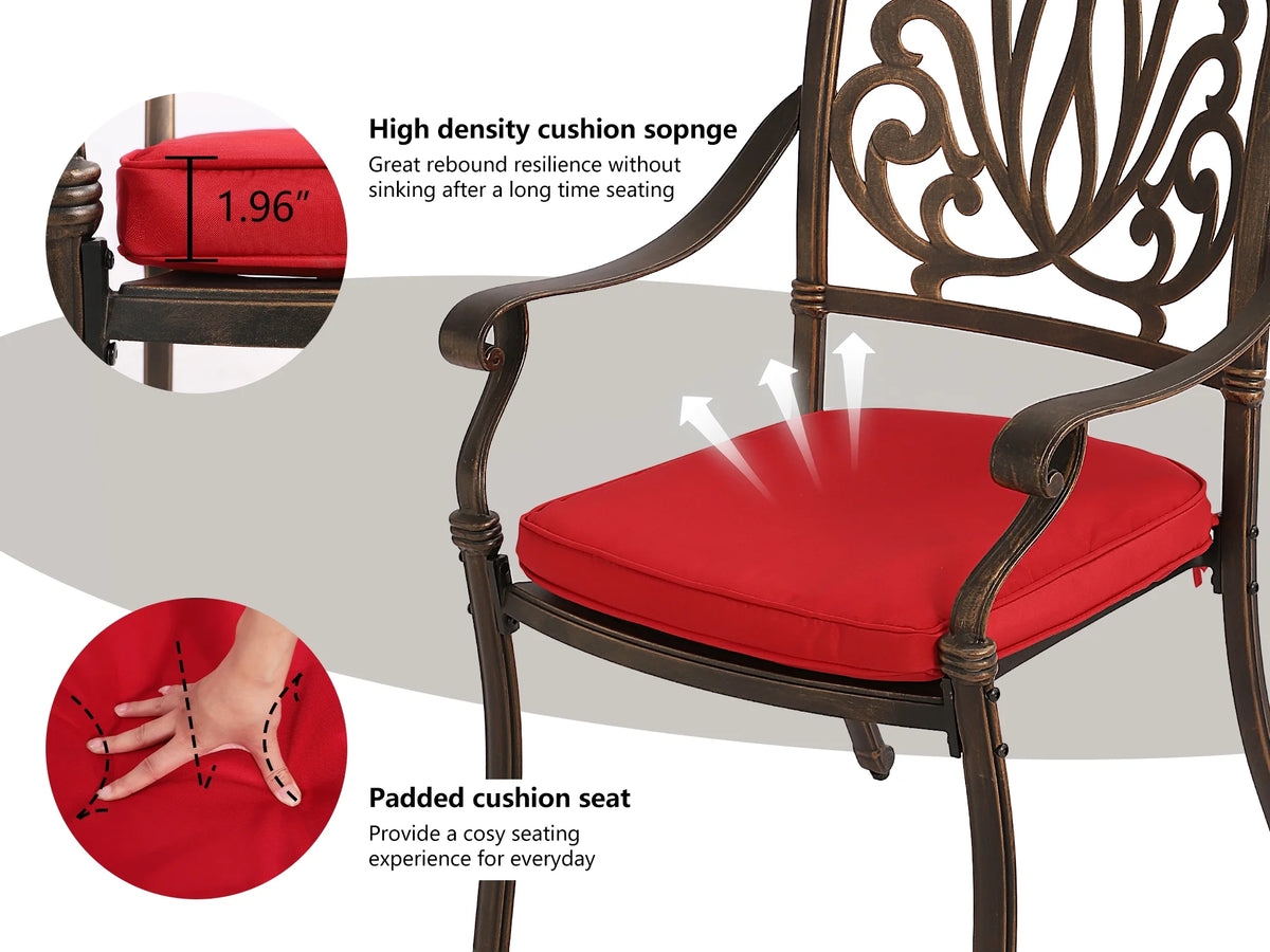 5 Piece Cast Aluminum Patio Dining Set with Red Cushion S78521