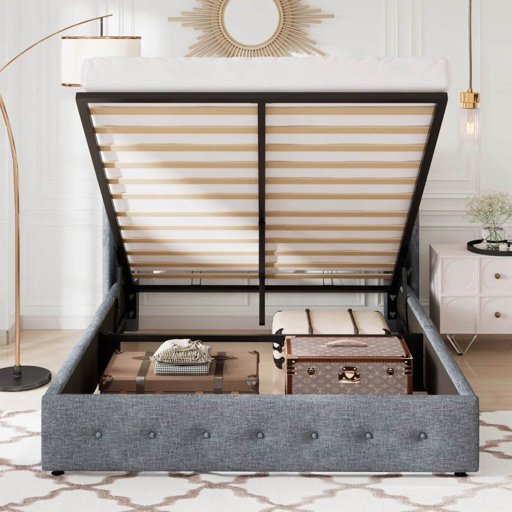 Queen Size Lift Up Storage Bed Frame with Wingback Headboard P264872