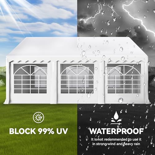 20'x16' Heavy Duty Canopy with Removable Sidewalls & 3 Storage Bags, White I6213