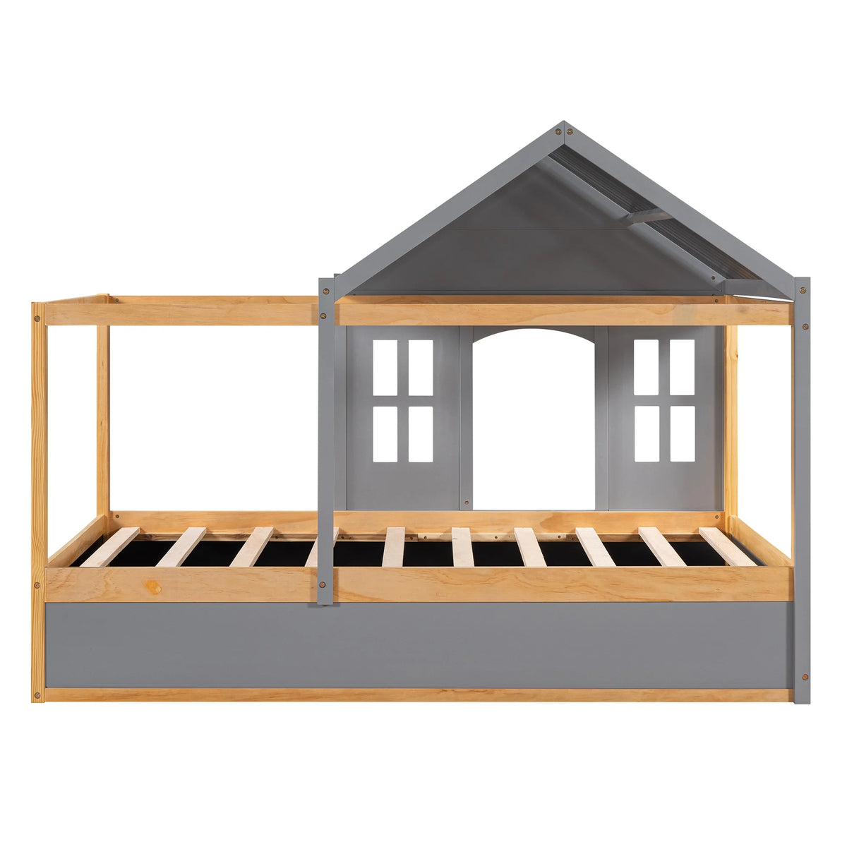 Wood Twin Size House Bed with Roof and Blackboard E94767